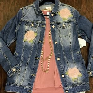 Brand New Lularoe Rose Embroidered Stretch Jean Jacket Size XS (2\4)